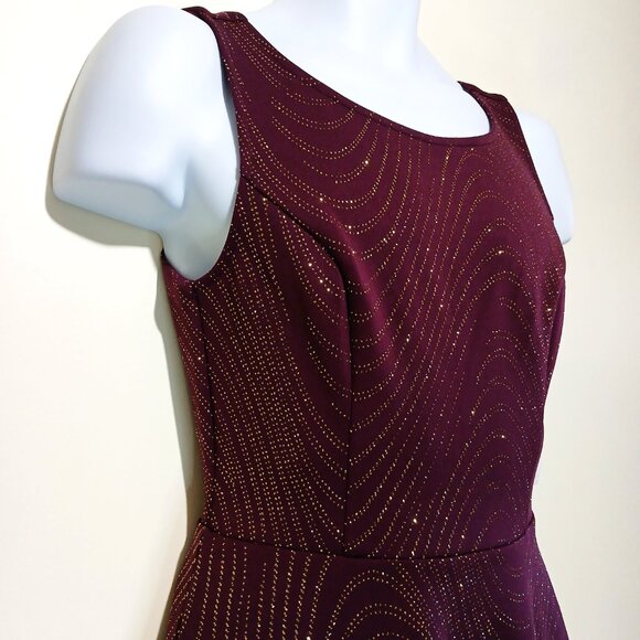 Bailey Blue Plum & Gold Sparkle A-Line Deep Back V-Neck Mini Skater Dress Size M - Picture 4 of 14